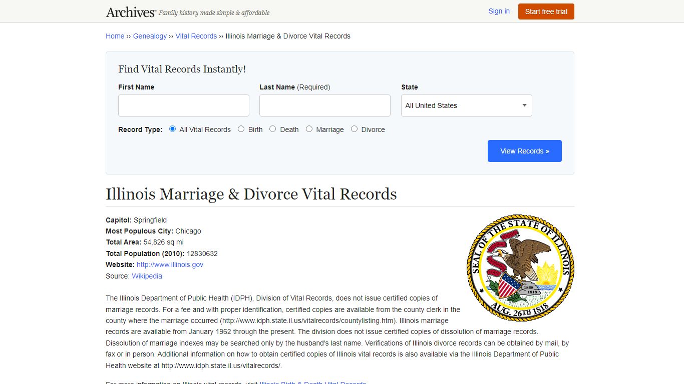 Illinois Marriage & Divorce Records | Vital Records